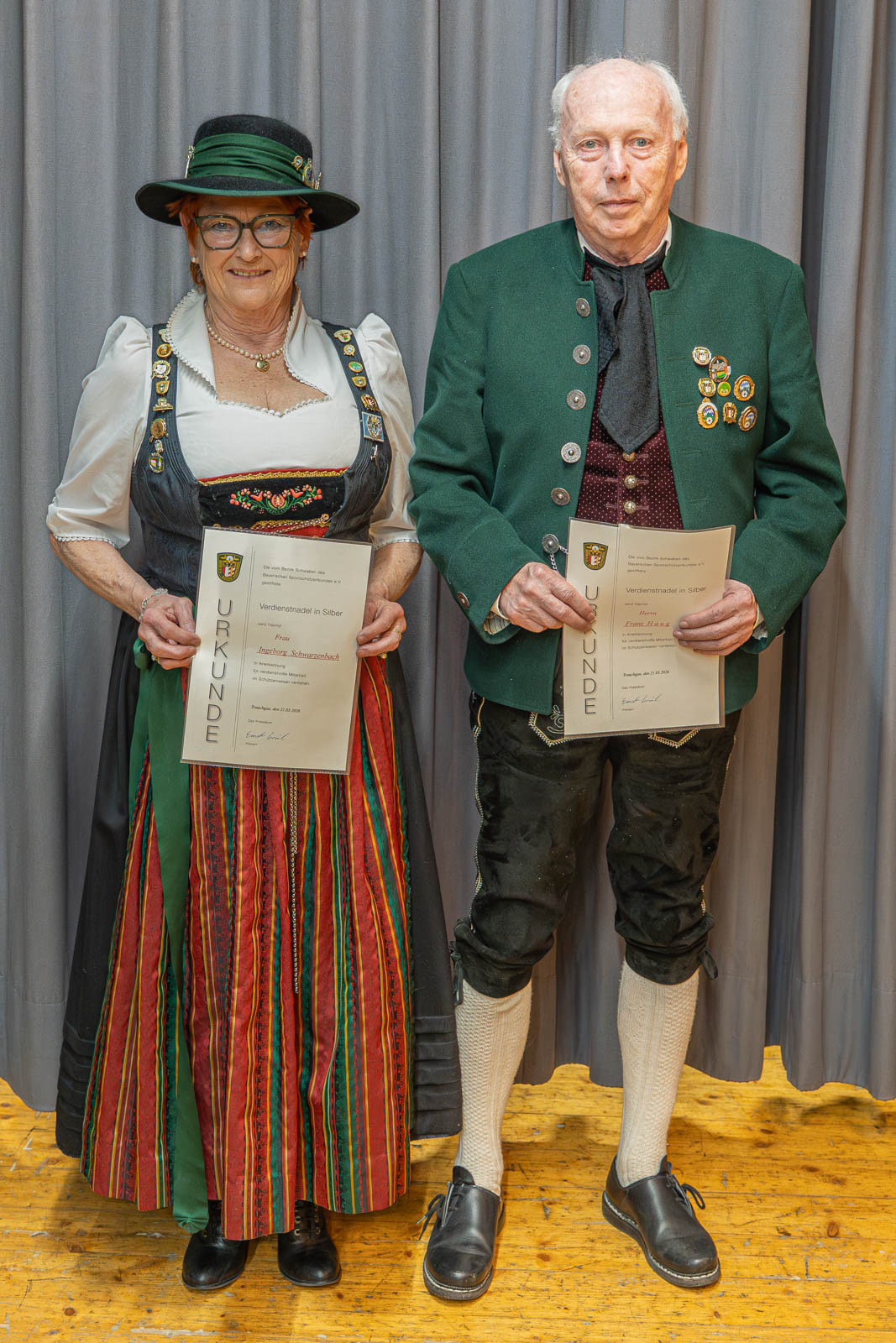 Jahreshauptversammlung_BS Verdienstnadel Silber Inge Schwarzenbach, FRanz Haug_Schützengau Ostallgäu