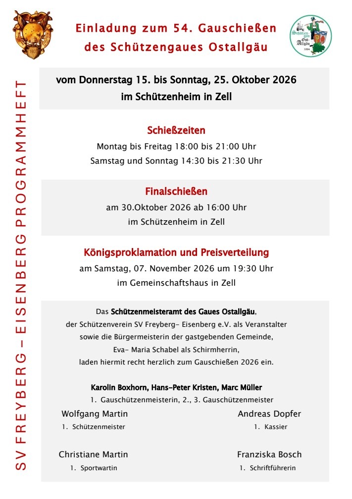 Programmheft Gauschießen Ostallgäu 2026 Programmheft Gauschießen Ostallgäu 2026